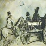 Carriage and Three Gentlemen on Horseback by Constantin Guys Vintage Offset Lithograph in Matte