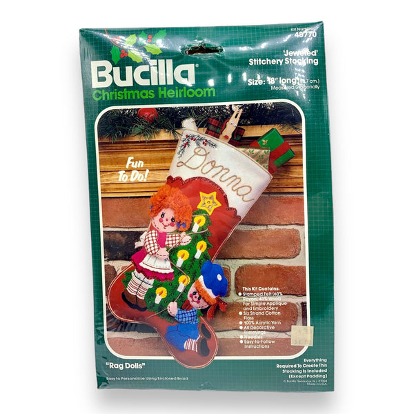Bucilla Christmas Heirloom Jeweled Stitchery Stocking "Rag Dolls" Kit