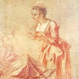 Woman Standing and Seated by Antoine Watteau Vintage Offset Lithograph in Matte