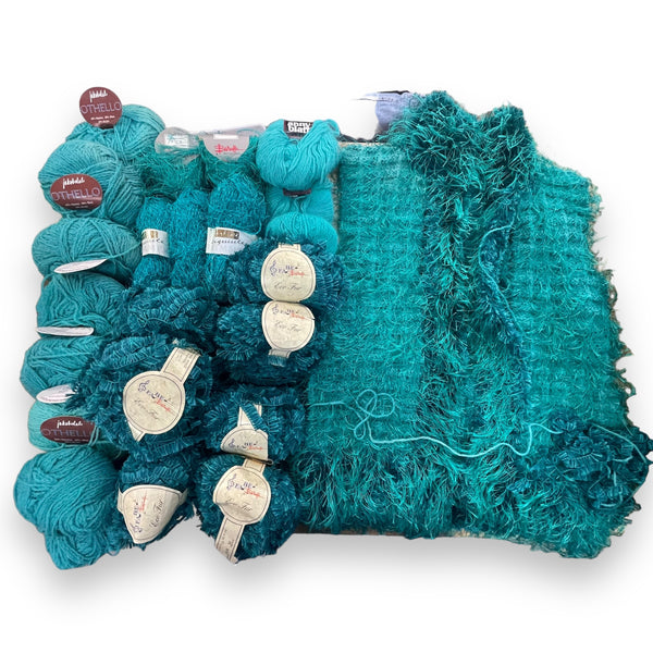 Finish Me! Aqua Knit Vest + Vintage Yarn Bundle