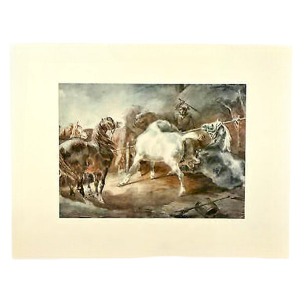 Fighting Horses by Théodore Géricault Vintage Offset Lithograph in Matte