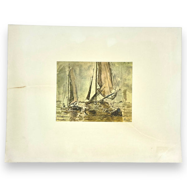 Marine Scene by Eugène Boudin Vintage Offset Lithograph in Matte