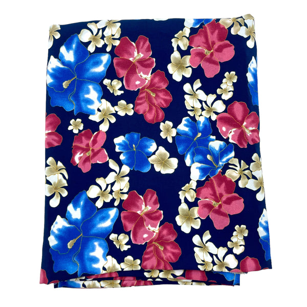 Navy Hibiscus Floral Fabric - 2 yds x 44
