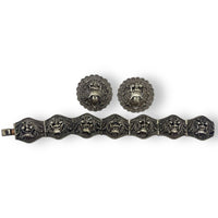 Vintage Balinese Silver Dragon Panel Bracelet & Earrings