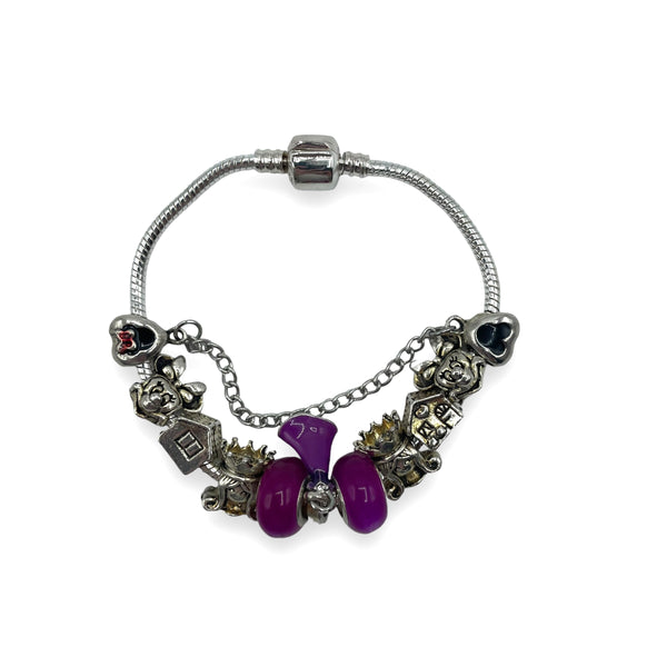 "Fuchsia Disney" Sterling Silver Charm Bracelet