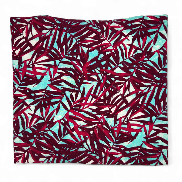 Magenta + Teal Leaf Print Challis Fabric - 2 yds x 60"
