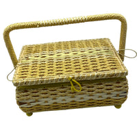 Vintage Yellow Dritz Woven Sewing Basket