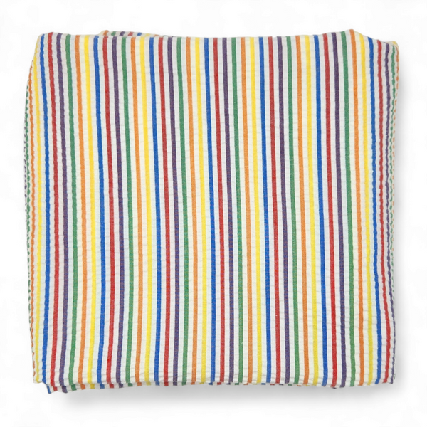Rainbow Striped Seersucker Cotton Patterned Fabric - 1 1/2 yds x 44"