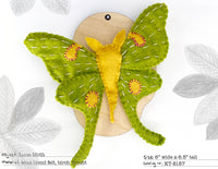 Luna Moth Felt Sewing Kit with Wood Mount