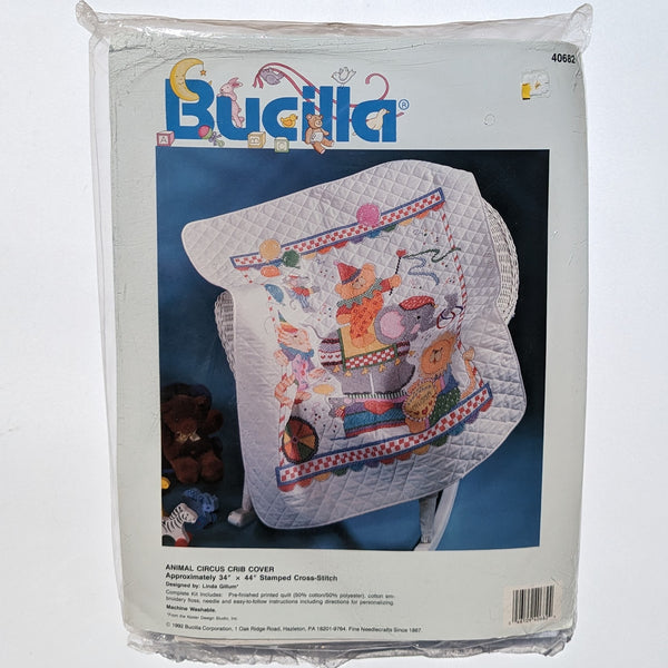 Vintage Cross-Stitch Animal Circus Quilted Crib Cover
